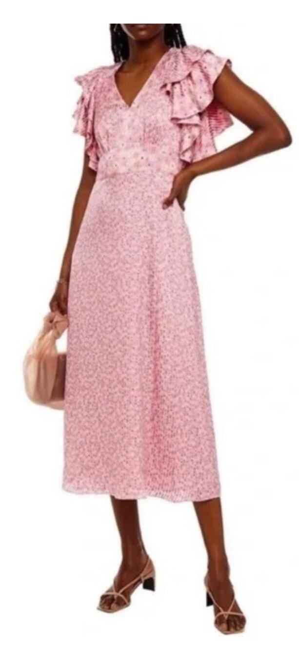Kate Spade New York Poppy Field Devore’ Midi Dress Pink Floral Size 2 Feminine